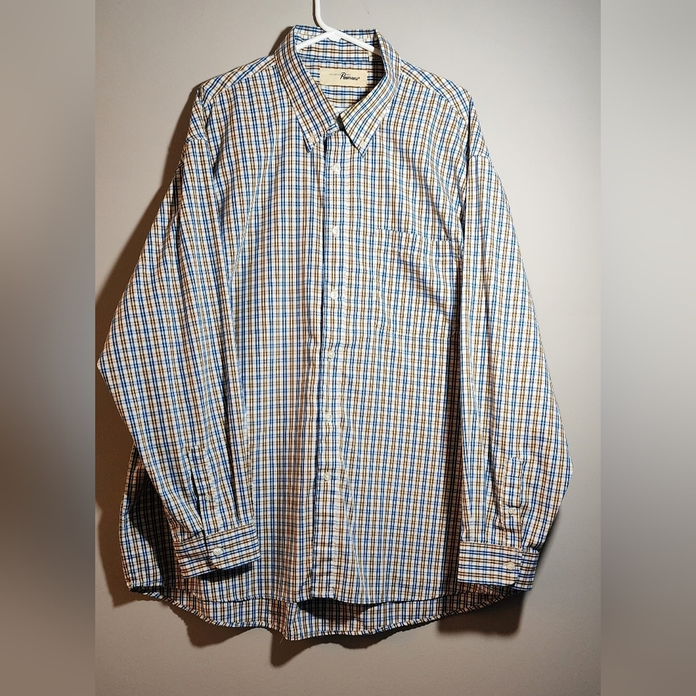 Vintage Men’s 2XL Penmans Blue Brown Plaid Long Sleeve Button-Down Collar Shirt
